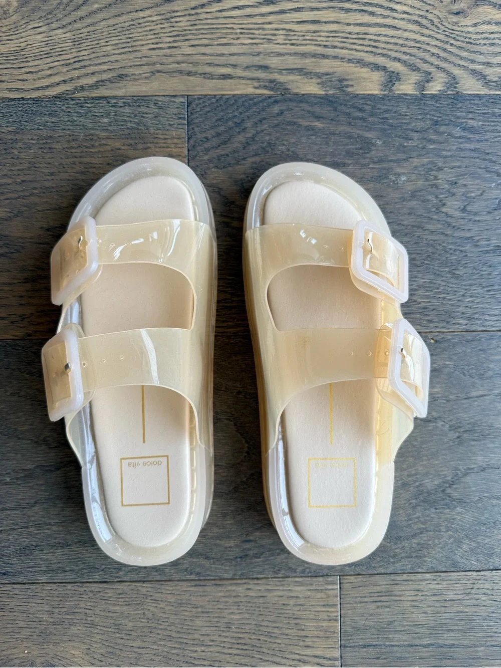 Dolce Vita Beige Clear Double-Buckle Jelly Slides - New Never Worn - Size 7
